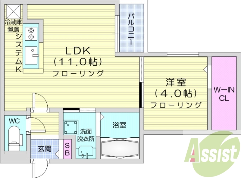 1LDK、エアコン、都市ガス、ペット飼育可
