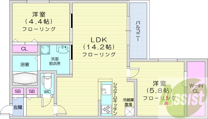 2LDK、エアコン、都市ガス、ペット飼育可