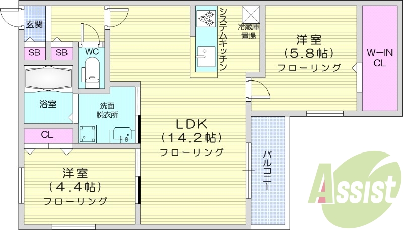 2LDK、エアコン、都市ガス、ペット飼育可