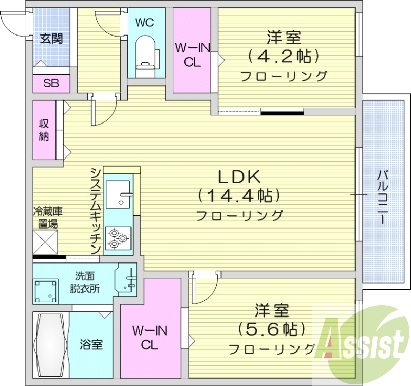 2LDK、エアコン、都市ガス、ペット飼育可