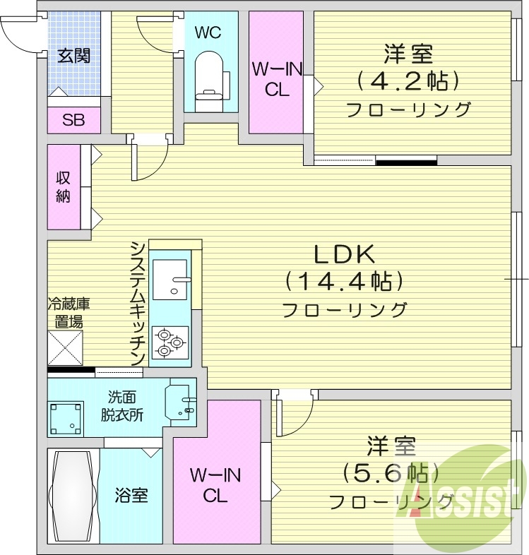 2LDK、エアコン、都市ガス、ペット飼育可