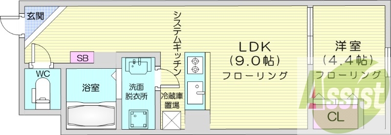 1LDK、オール電化、バストイレ別、宅配ボックス