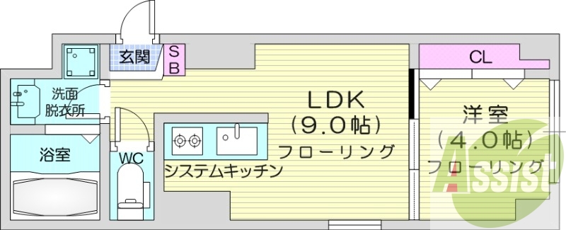 1LDK、オール電化、バストイレ別、宅配ボックス