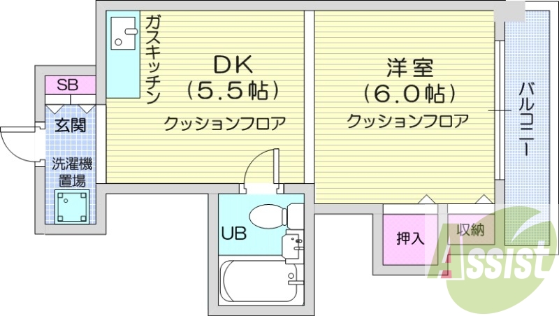 1DK、ガスFF暖房、ケーブルテレビ、都市ガス