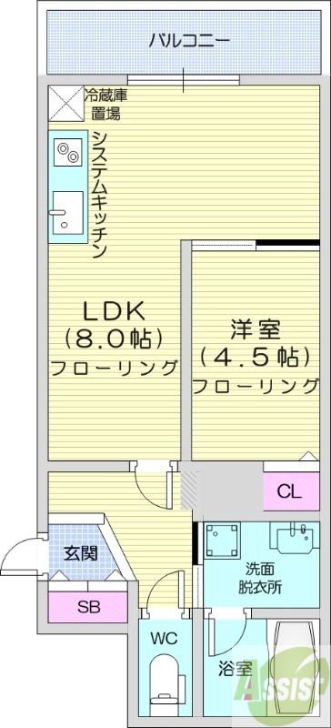 1LDK、収納、バストイレ別、洗面脱衣所、オール電化