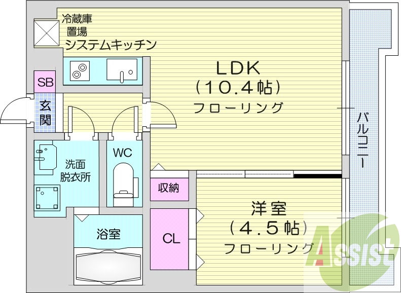 1LDK、収納、バストイレ別、洗面脱衣所