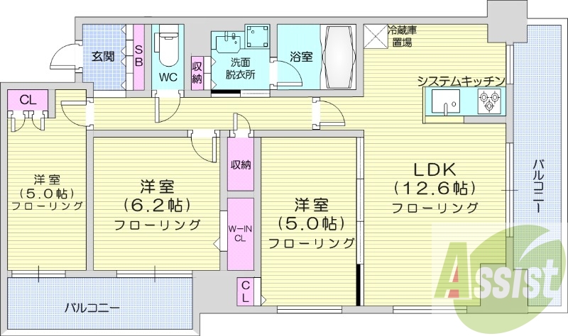 3LDK、エアコン、都市ガス、システムキッチン
