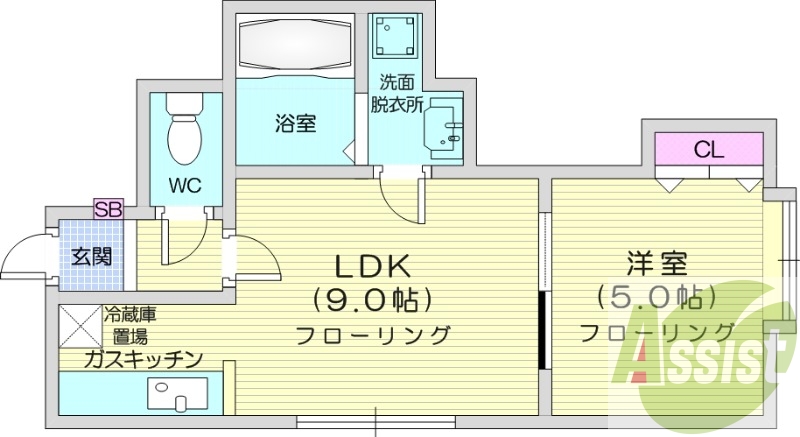 1LDK、エアコン、洗髪洗面化粧台、灯油暖房