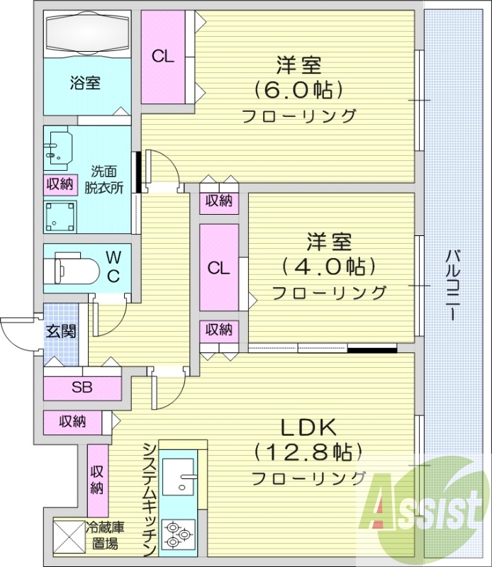 2LDK、エアコン、都市ガス、追い焚き