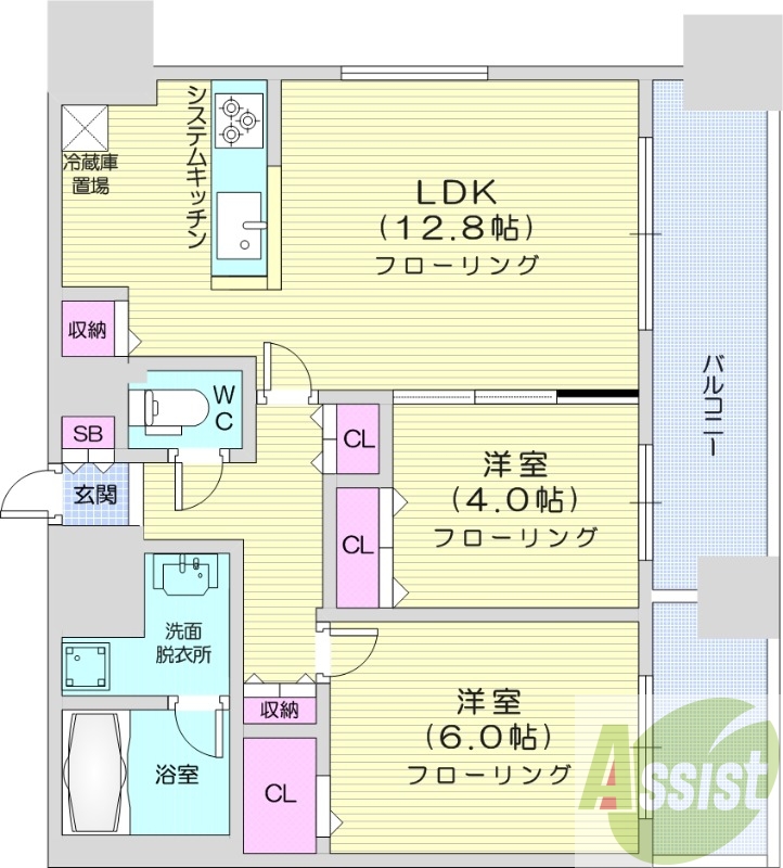 2LDK、エアコン、都市ガス、追い焚き