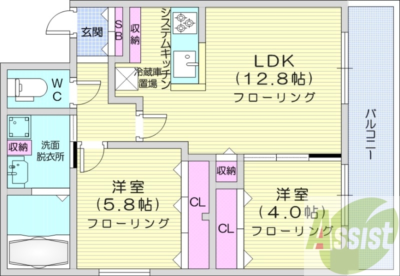 2LDK、エアコン、都市ガス、追い焚き