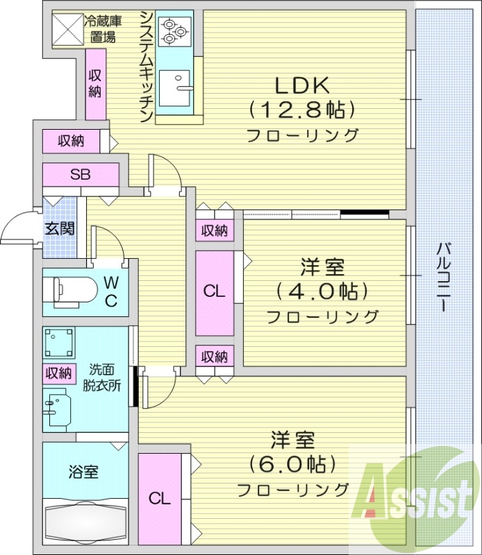 2LDK、エアコン、都市ガス、追い焚き