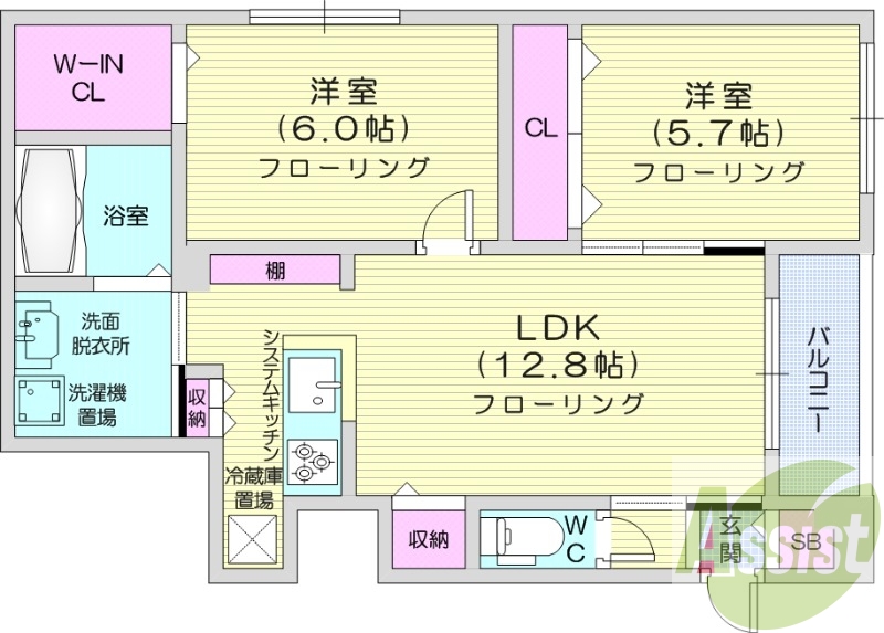 2LDK、ネット無料、エアコン、オートロック、一坪バス