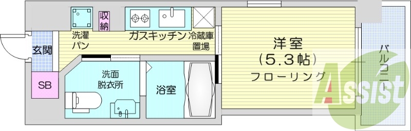 1K、、宅配BOX、システムキッチン