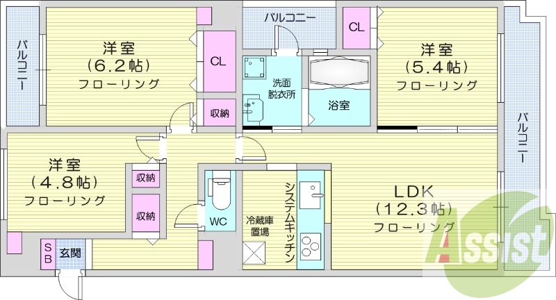 3LDK、追炊き、宅配ボックス、トランクルーム、