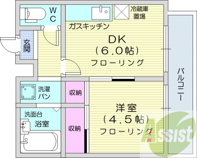 1DK、収納、バルコニー、ネット使用料不要