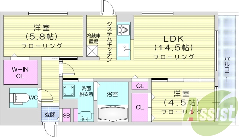 1LDKS、都市ガス、エレベーター、インターネット無料