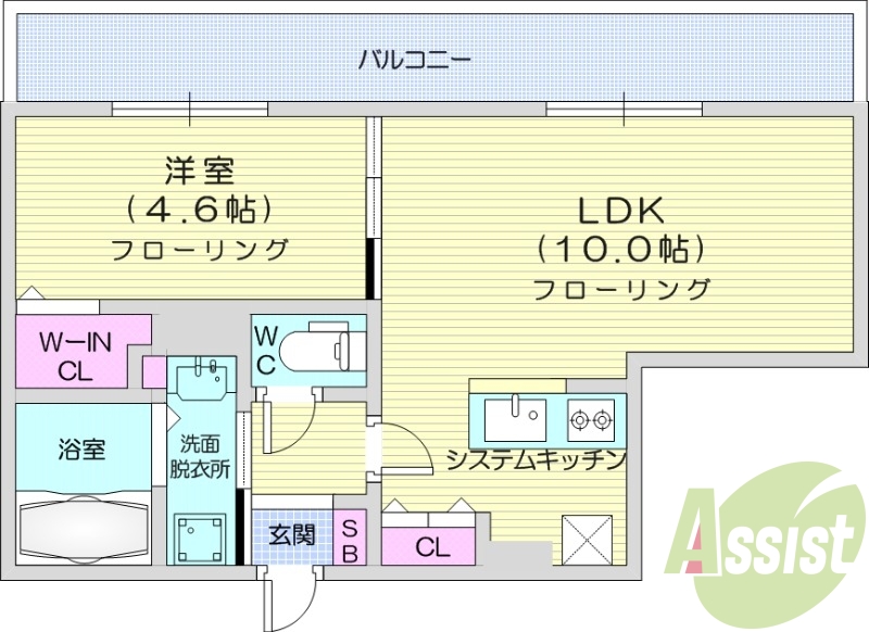 1LDK、都市ガス、エレベーター、インターネット無料