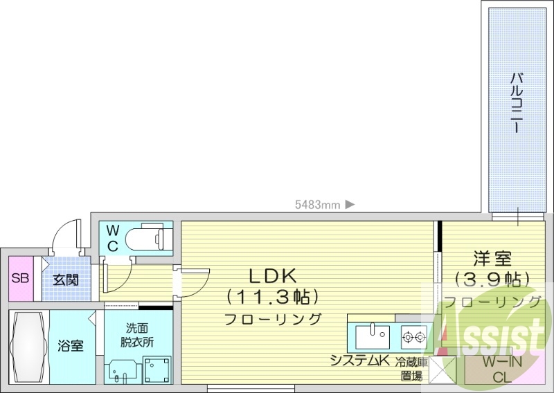 1LDK、エアコン、システムキッチン、ネット無料