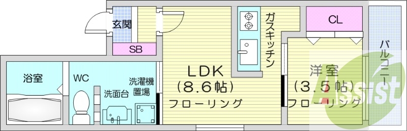 1LDK、エアコン、カメラ付きインターホン、デザイナーズ
