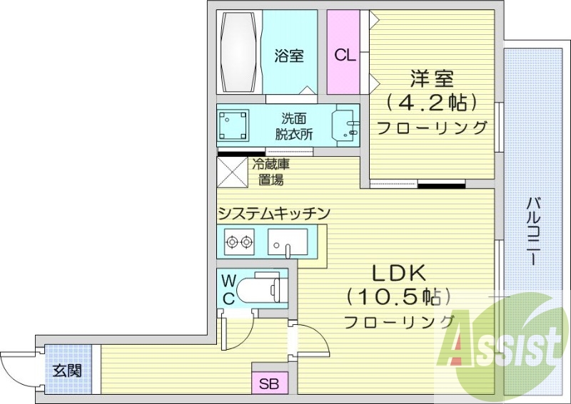 1LDK、エアコン、システムキッチン、ネット無料
