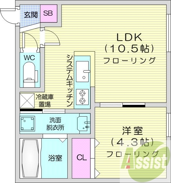 1LDK、エアコン、システムキッチン、ネット無料