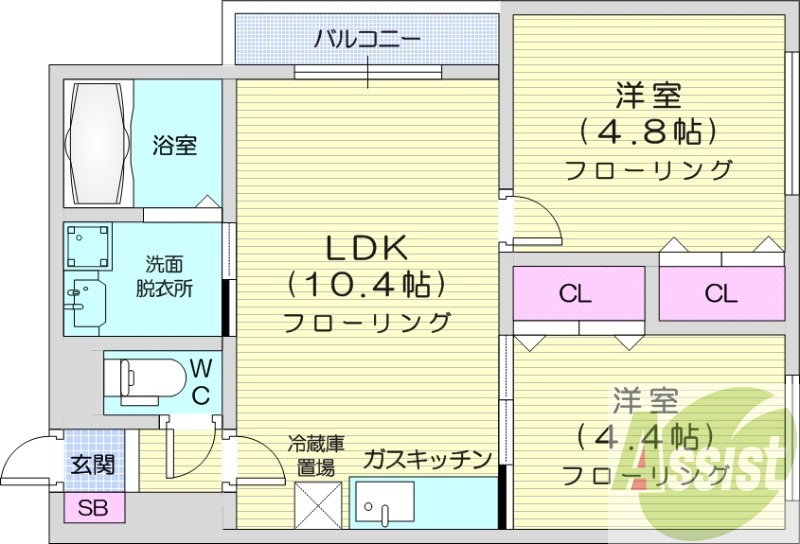 2LDK、オートロック、ペット可、光ファイバー