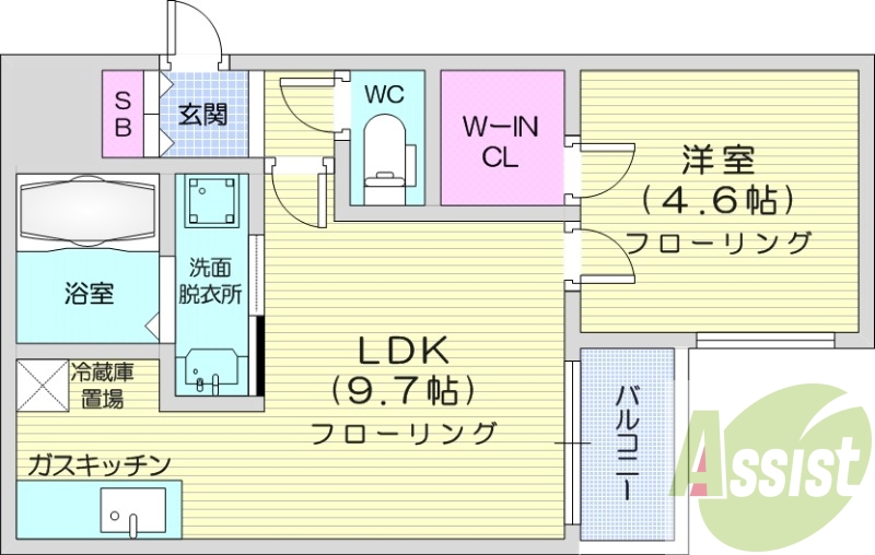 1LDK、オートロック、灯油暖房、独立洗面台