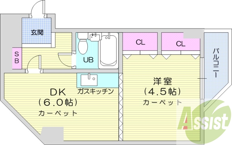 1DK、モニターホン、クローゼット、シューズボックス