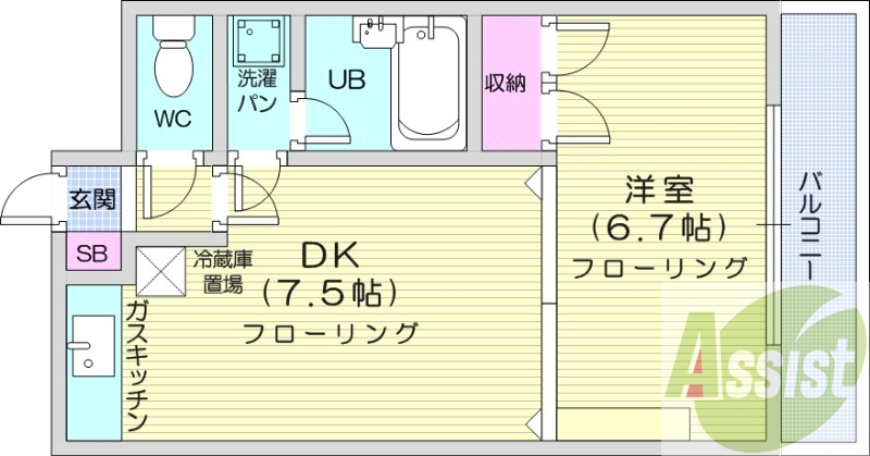 1LDK、インターネット無料、エレベーター