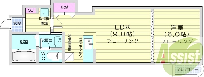 1LDK、シャンドレ、灯油暖房、バス・トイレ別