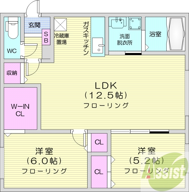 2LDK、都市ガス、エアコン、浴室乾燥機、ネット無料