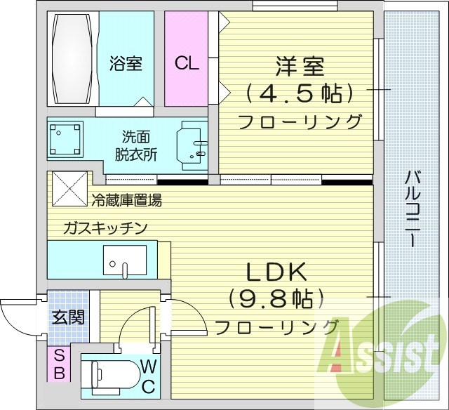 1LDK、オートロック、エアコン、ネット使用料無料