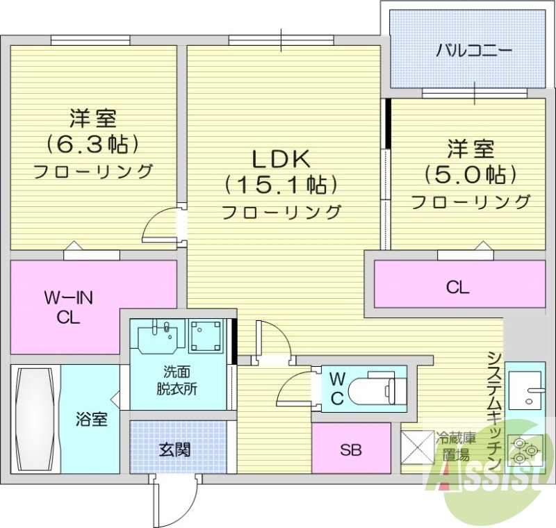 2LDK、エアコン、ガス暖房、都市ガス、追い焚き