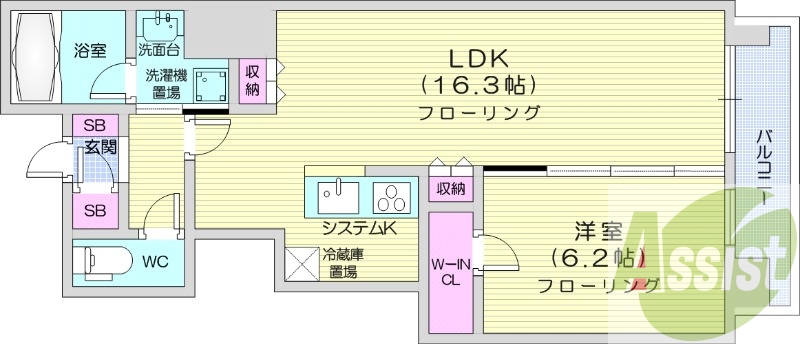 1LDK、システムキッチン、エアコン、追い焚き