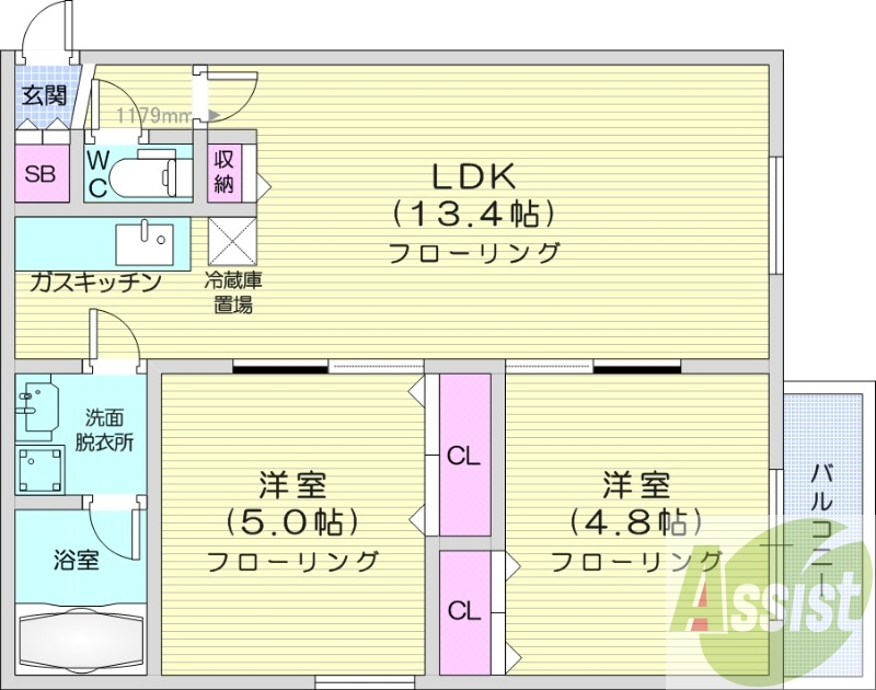 2LDK、エアコン、灯油暖房、ネット無料