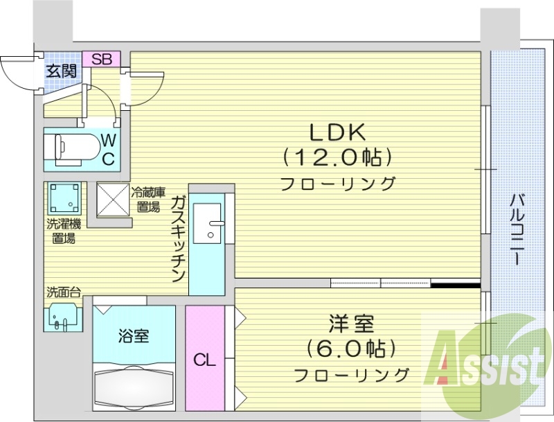 1LDK、都市ガス、オートロック、ウォシュレット