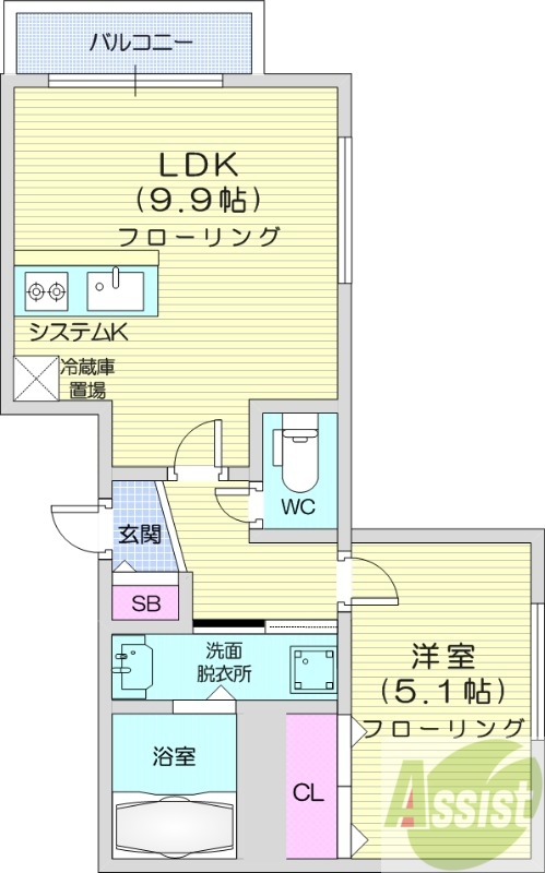 1LDK、都市ガス、角部屋、ネット無料、システムキッチン