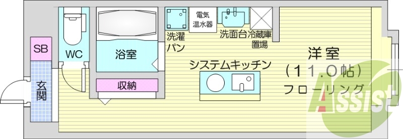 1R、オール電化、ネット無料、オートロック