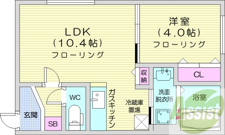 1LDK、都市ガス、エアコン、ガス暖房、ネット無料