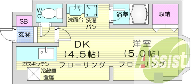 1DK、洗面化粧台、灯油FF暖房、エレベーター、防犯カメラ