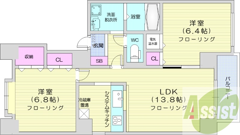 2LDK、オール電化、バルコニー、インターフォン