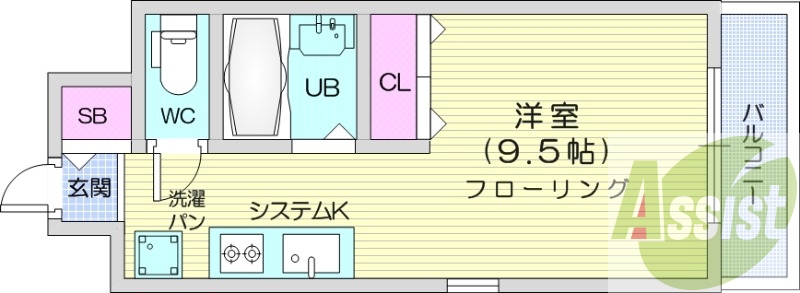 1R、都市ガス、エアコン、シャワートイレ、システムキッチン