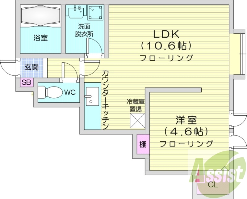 1LDK、灯油暖房、床暖房、モニタ付インターホン