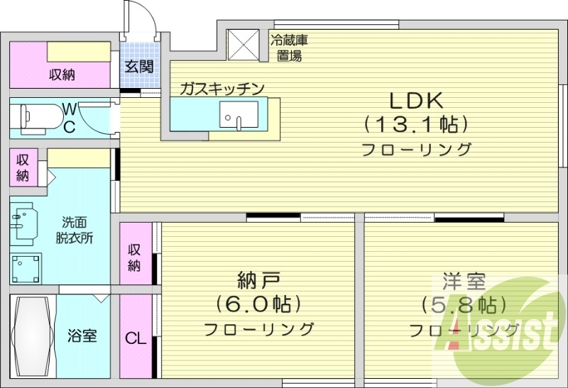 1LDK+S、バス・トイレ別、トランクルーム、24時間換気