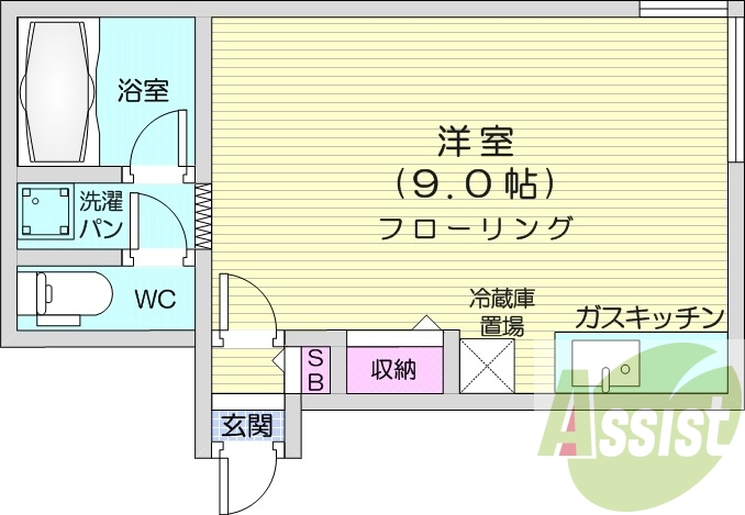 1R、灯油暖房、シャワートイレ、ガス給湯