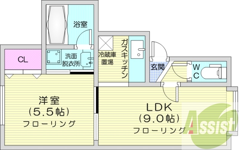 1LDK、ネット無料、自転車置き場、独立洗面台、バストイレ別
