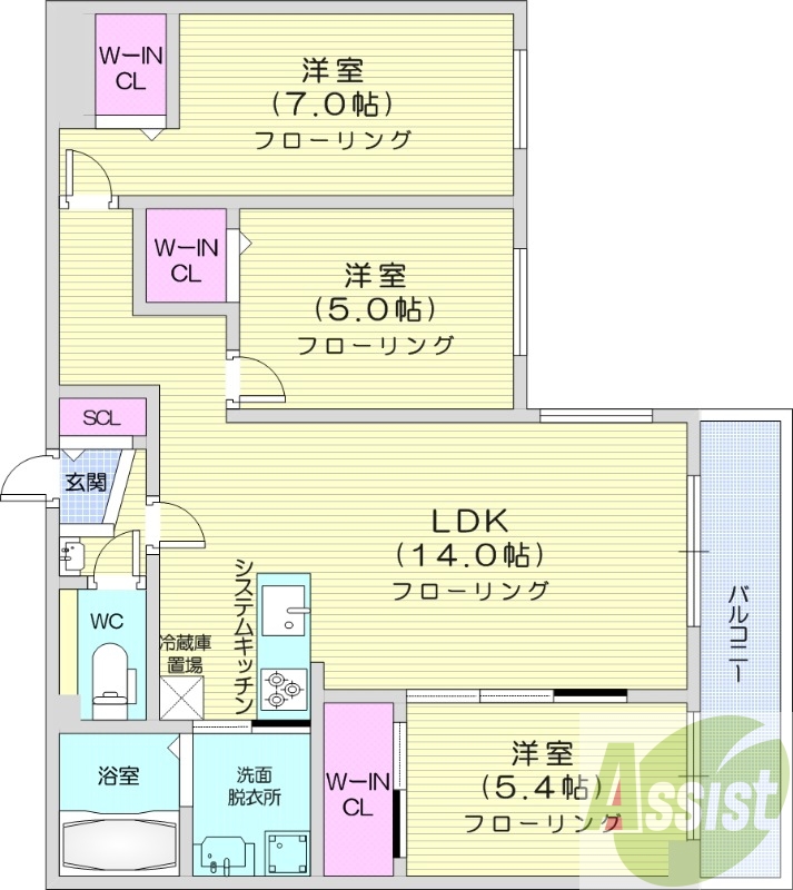 3LDK、エアコン、都市ガス、ペット飼育可能