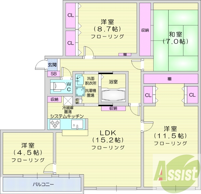 4LDK、分譲タイプ、システムキッチン、エアコン