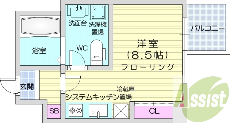 1R、エアコン、灯油暖房、洗面台、シャワートイレ